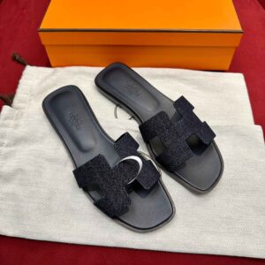 Dép Nữ Hermes Oran Sandal Đen Denim