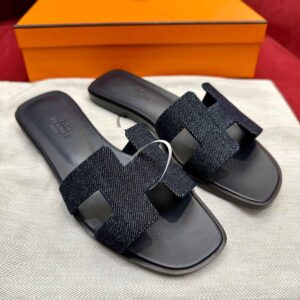 Dép Nữ Hermes Oran Sandal Đen Denim