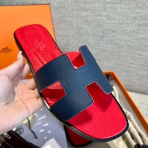 Dép Nữ Hermes Oran Sandal Đen Đỏ Trơn