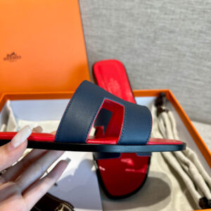 Dép Nữ Hermes Oran Sandal Đen Đỏ Trơn