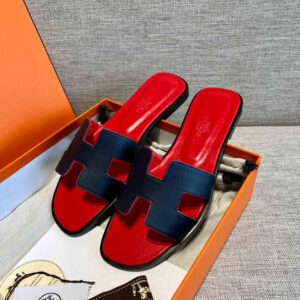 Dép Nữ Hermes Oran Sandal Đen Đỏ Trơn