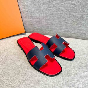 Dép Nữ Hermes Oran Sandal Đen Đỏ Trơn