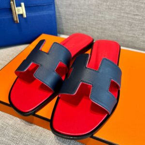 Dép Nữ Hermes Oran Sandal Đen Đỏ Trơn