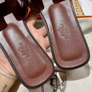 Dép Nữ Hermes Oran Sandal Đen Nâu Denim