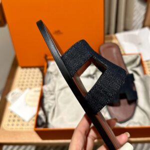 Dép Nữ Hermes Oran Sandal Đen Nâu Denim