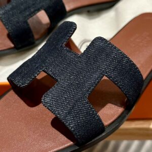 Dép Nữ Hermes Oran Sandal Đen Nâu Denim