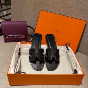 Dép Nữ Hermes Oran Sandal Đen Trơn