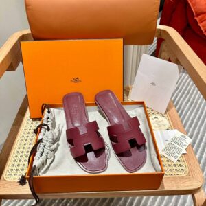 Dép Nữ Hermes Oran Sandal Đỏ Đậm Nhăn