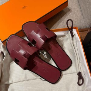 Dép Nữ Hermes Oran Sandal Đỏ Đậm Viền Đen Trơn