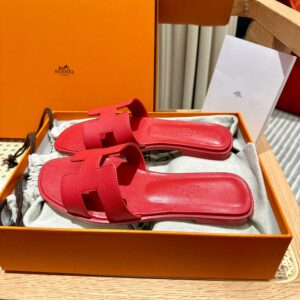 Dép Nữ Hermes Oran Sandal Đỏ Nhăn