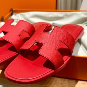 Dép Nữ Hermes Oran Sandal Đỏ Nhăn