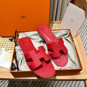 Dép Nữ Hermes Oran Sandal Đỏ Nhăn