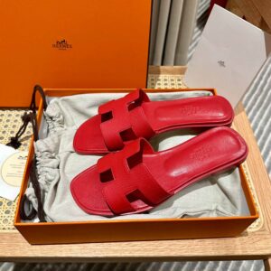 Dép Nữ Hermes Oran Sandal Đỏ Nhăn