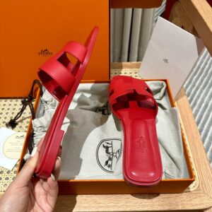 Dép Nữ Hermes Oran Sandal Đỏ Nhăn