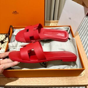 Dép Nữ Hermes Oran Sandal Đỏ Nhăn