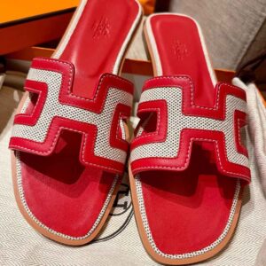 Dép Nữ Hermes Oran Sandal Đỏ Trắng Trơn