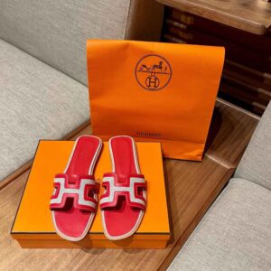 Dép Nữ Hermes Oran Sandal Đỏ Trắng Trơn