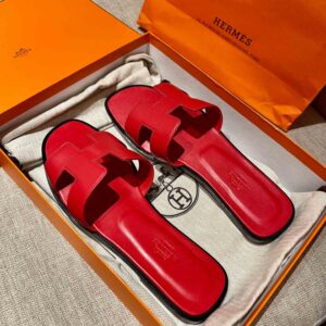 Dép Nữ Hermes Oran Sandal Đỏ Viền Đen Trơn