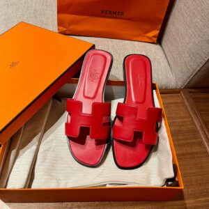 Dép Nữ Hermes Oran Sandal Đỏ Viền Đen Trơn