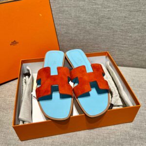 Dép Nữ Hermes Oran Sandal Đỏ Xanh Da Lộn