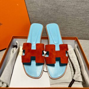 Dép Nữ Hermes Oran Sandal Đỏ Xanh Da Lộn