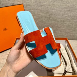 Dép Nữ Hermes Oran Sandal Đỏ Xanh Da Lộn