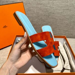 Dép Nữ Hermes Oran Sandal Đỏ Xanh Da Lộn