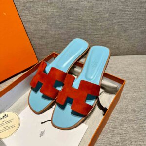 Dép Nữ Hermes Oran Sandal Đỏ Xanh Da Lộn