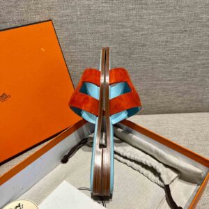 Dép Nữ Hermes Oran Sandal Đỏ Xanh Da Lộn