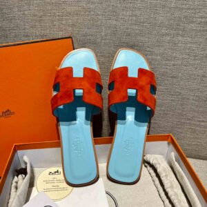 Dép Nữ Hermes Oran Sandal Đỏ Xanh Da Lộn