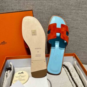 Dép Nữ Hermes Oran Sandal Đỏ Xanh Da Lộn