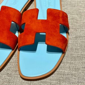 Dép Nữ Hermes Oran Sandal Đỏ Xanh Da Lộn