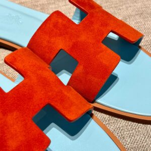 Dép Nữ Hermes Oran Sandal Đỏ Xanh Da Lộn