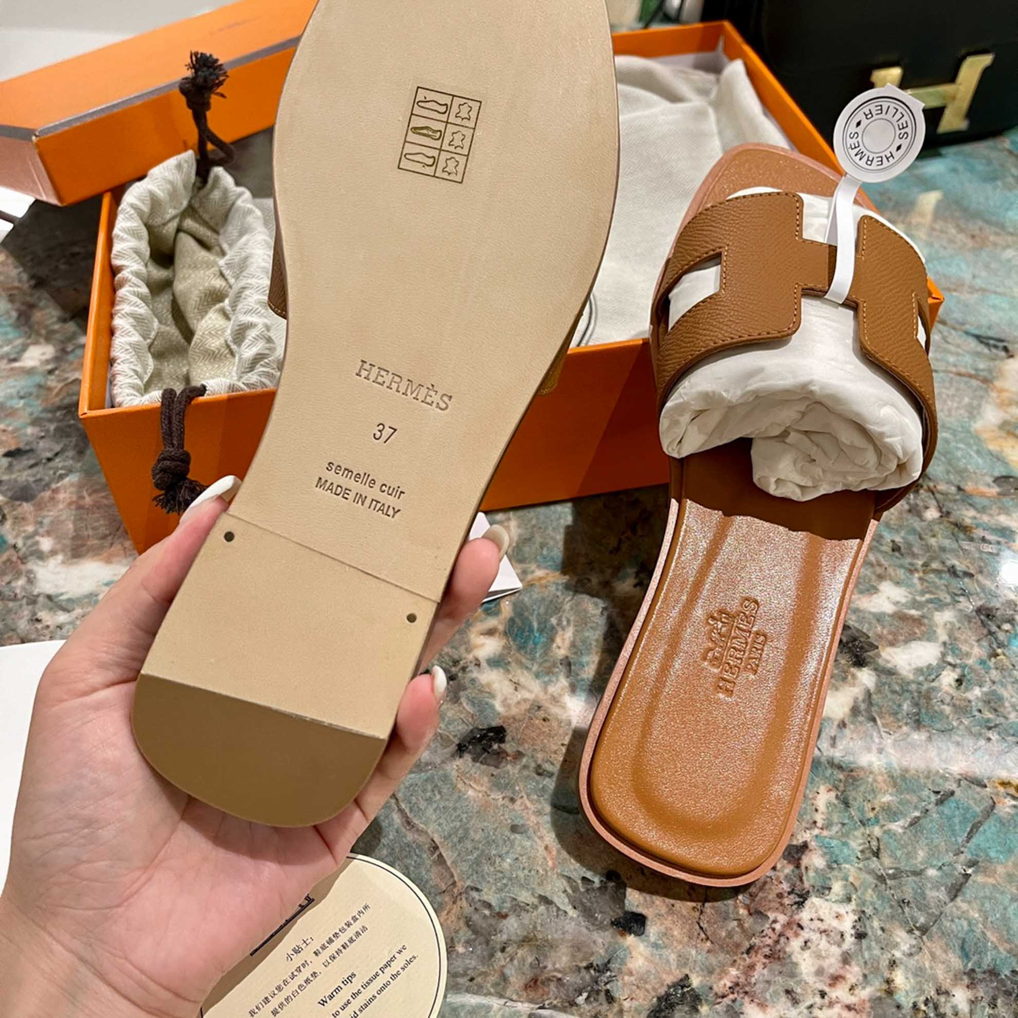 Dép Nữ Hermes Oran Sandal Full Nâu Nhăn