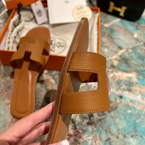 Dép Nữ Hermes Oran Sandal Full Nâu Nhăn