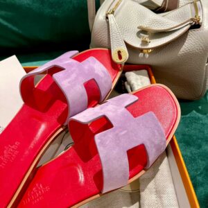 Dép Nữ Hermes Oran Sandal Hồng Đỏ Da Lộn