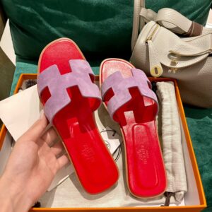 Dép Nữ Hermes Oran Sandal Hồng Đỏ Da Lộn