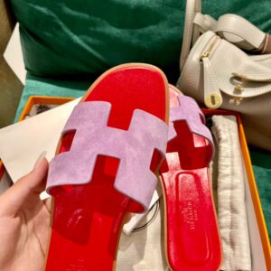 Dép Nữ Hermes Oran Sandal Hồng Đỏ Da Lộn