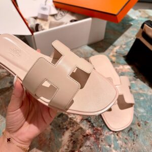 Dép Nữ Hermes Oran Sandal Hồng Phấn Trơn