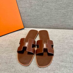 Dép Nữ Hermes Oran Sandal Nâu Đậm Trơn