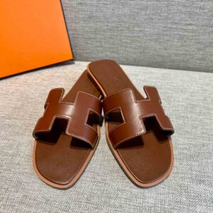 Dép Nữ Hermes Oran Sandal Nâu Đậm Trơn