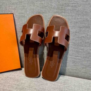 Dép Nữ Hermes Oran Sandal Nâu Đậm Trơn