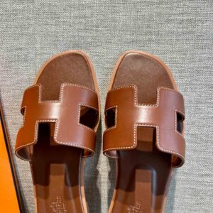 Dép Nữ Hermes Oran Sandal Nâu Đậm Trơn