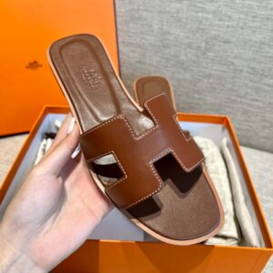 Dép Nữ Hermes Oran Sandal Nâu Đậm Trơn