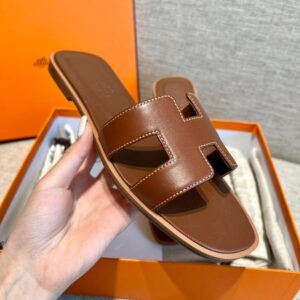 Dép Nữ Hermes Oran Sandal Nâu Đậm Trơn