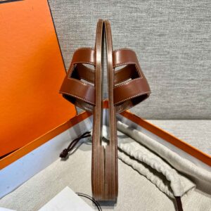 Dép Nữ Hermes Oran Sandal Nâu Đậm Trơn