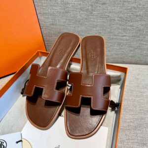 Dép Nữ Hermes Oran Sandal Nâu Đậm Trơn