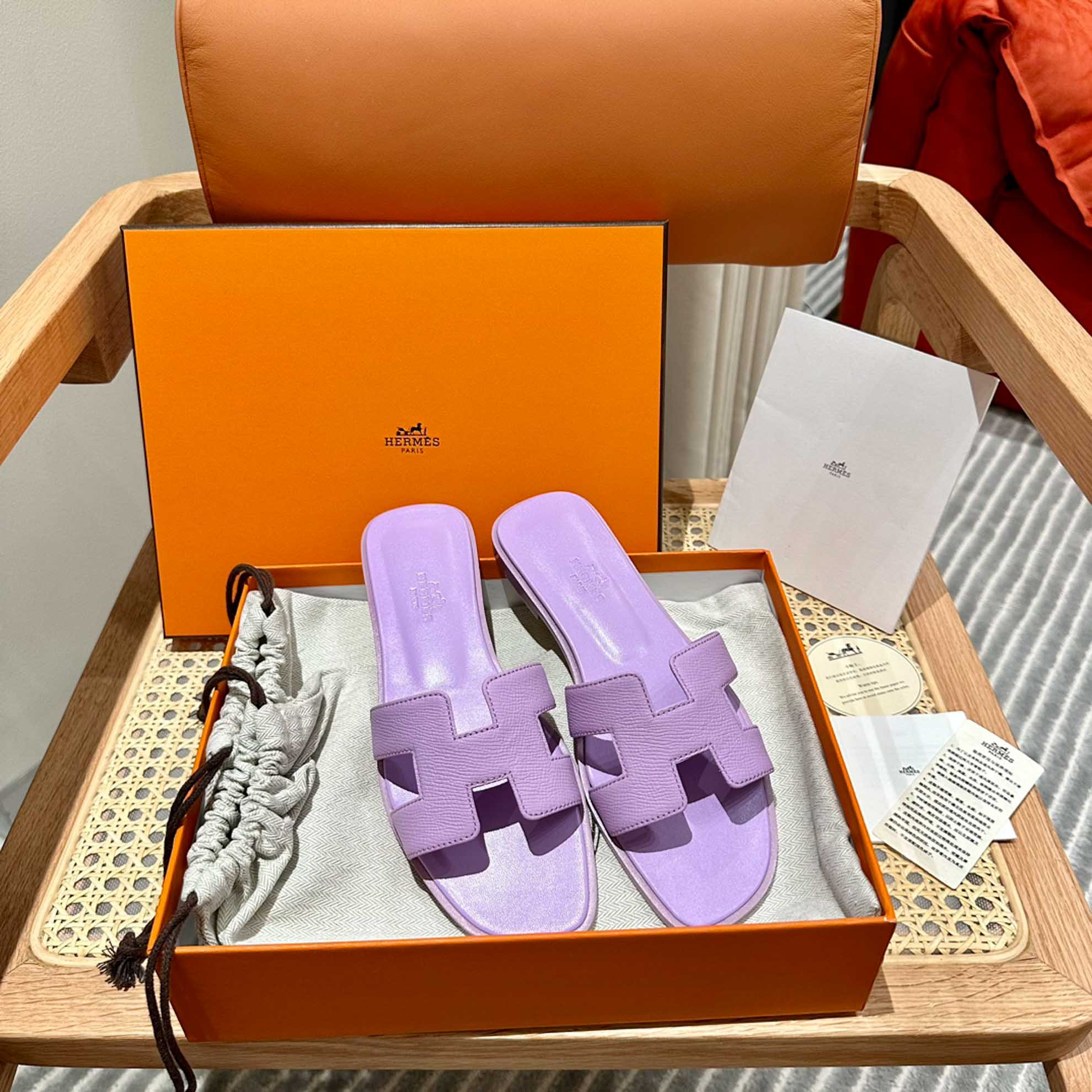 Dép Nữ Hermes Oran Sandal Tím Nhăn