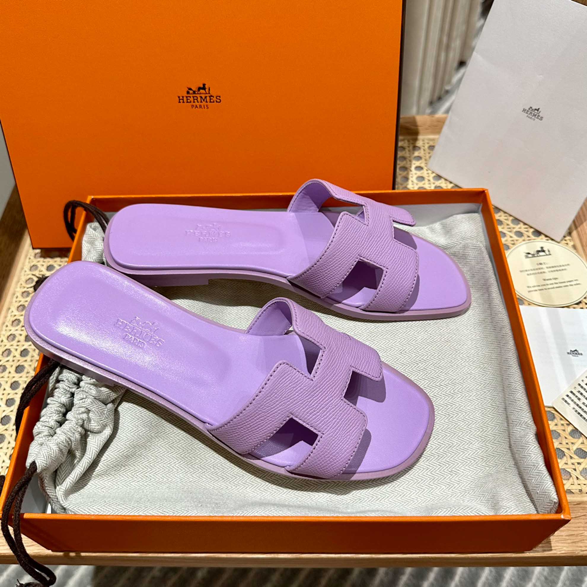 Dép Nữ Hermes Oran Sandal Tím Nhăn