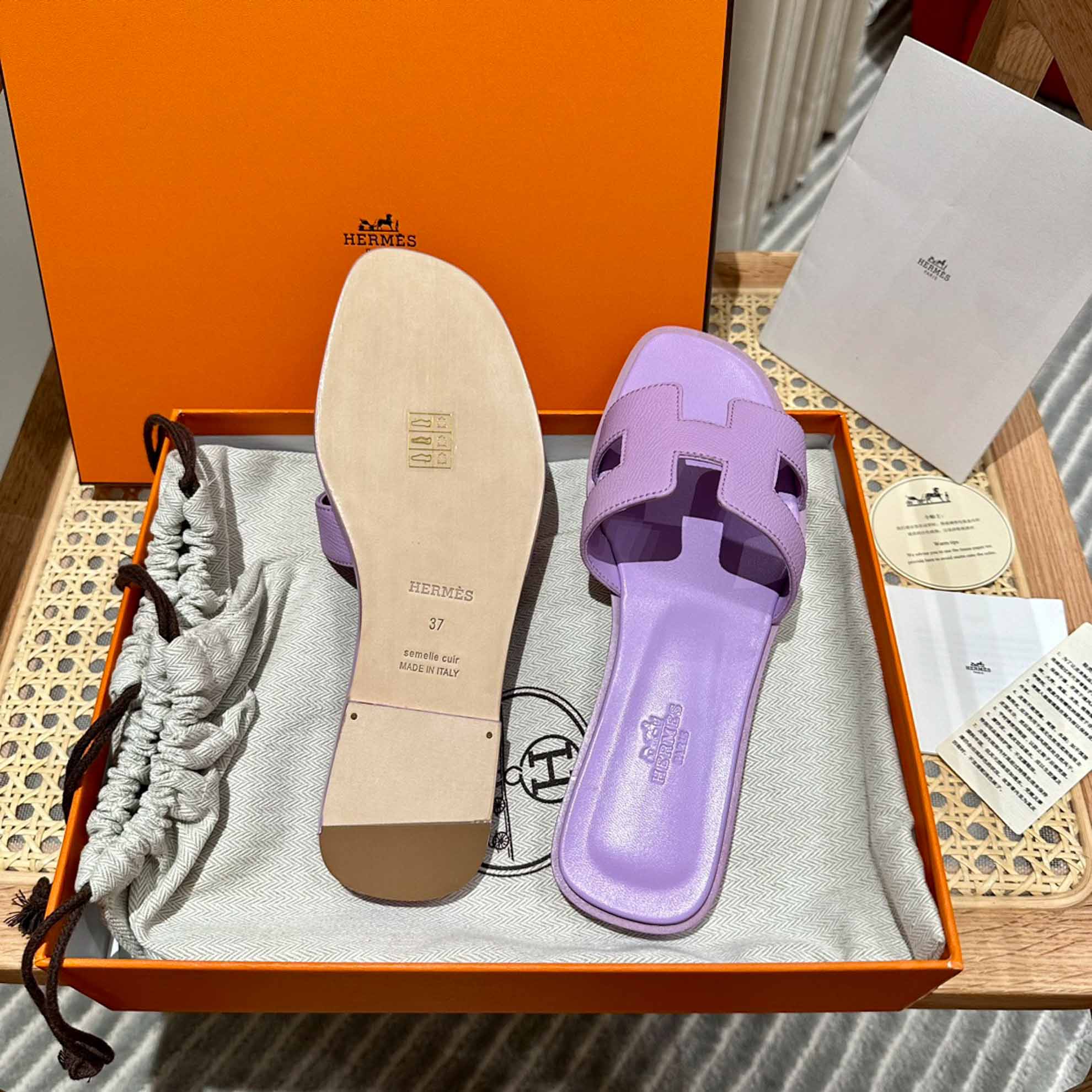 Dép Nữ Hermes Oran Sandal Tím Nhăn